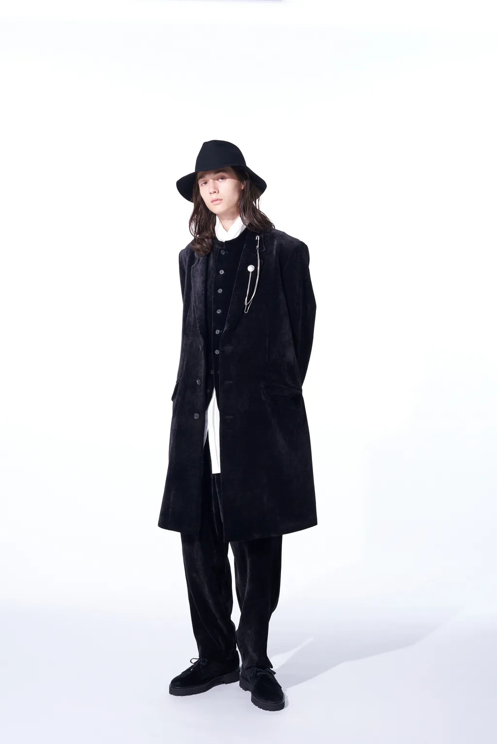 Velveteen Notched Lapel Long Jacket