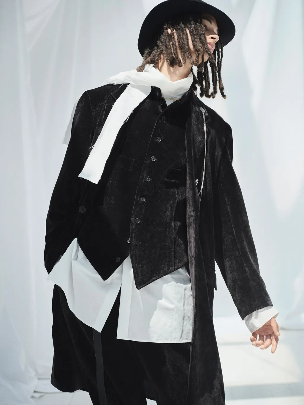 Velveteen Notched Lapel Long Jacket