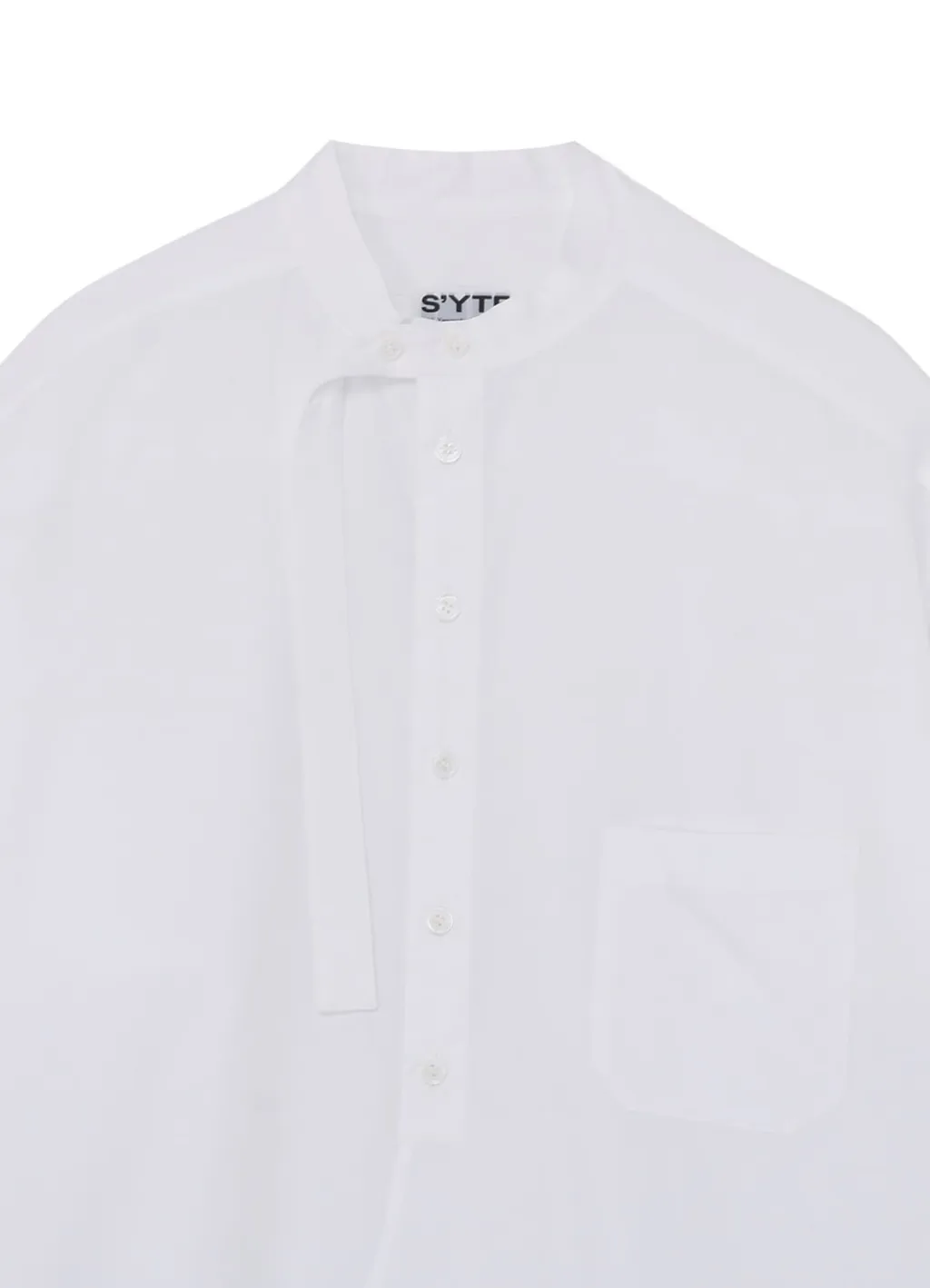 Cotton Broad Cloth Stand Collar Long Shirt With Rounded Hem