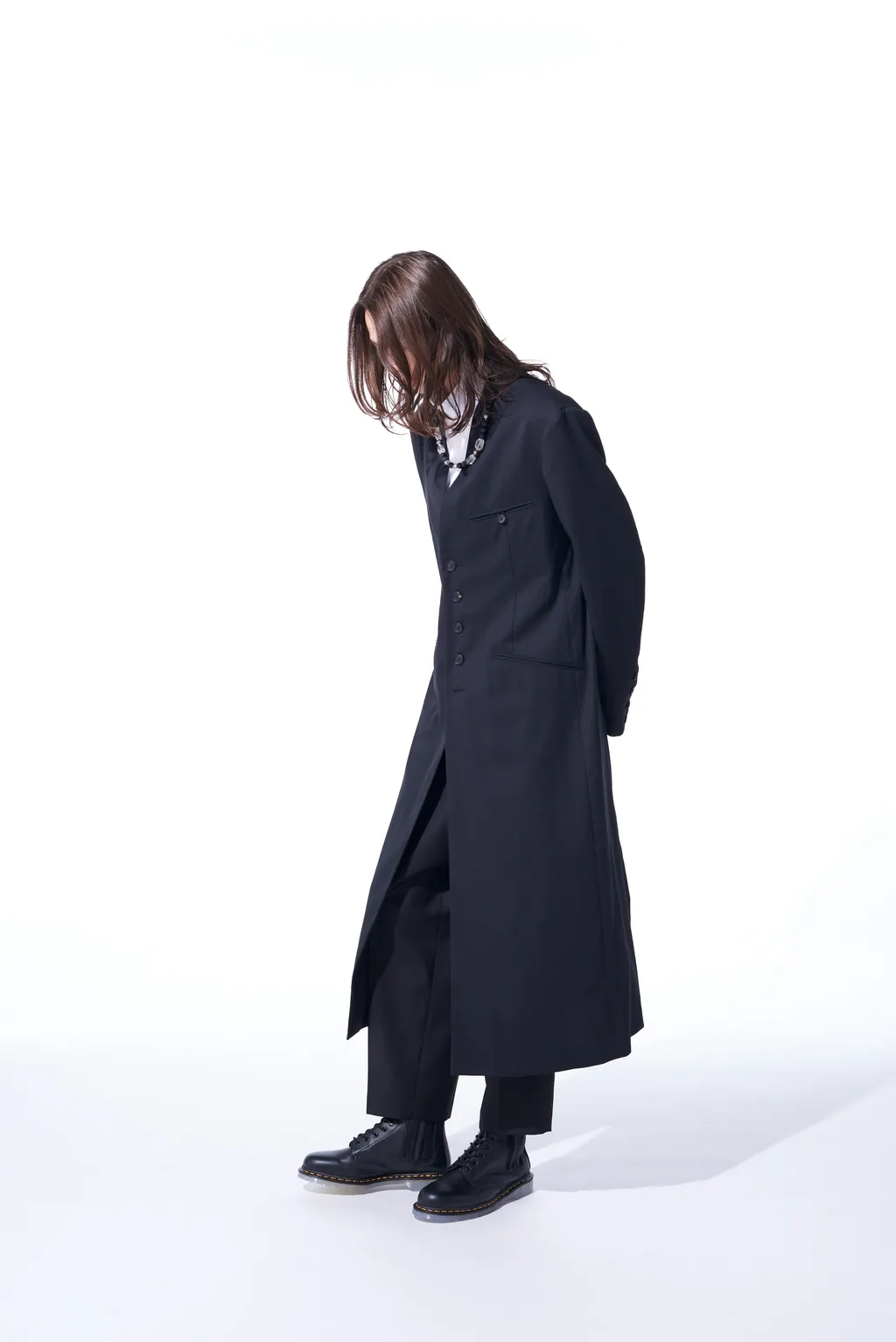 T/W Gabardine Collarless 5-Button Long Jacket