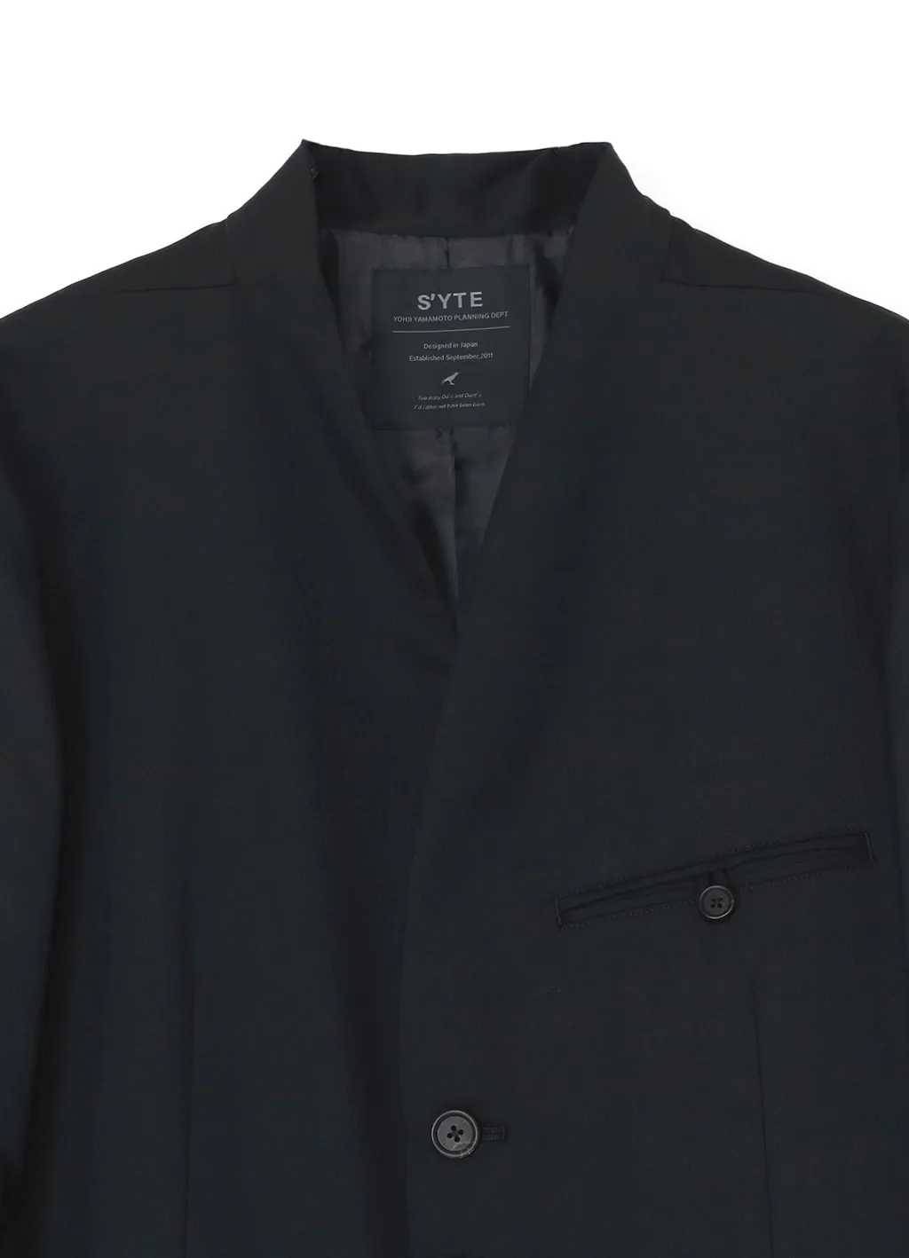 T/W Gabardine Collarless 5-Button Long Jacket