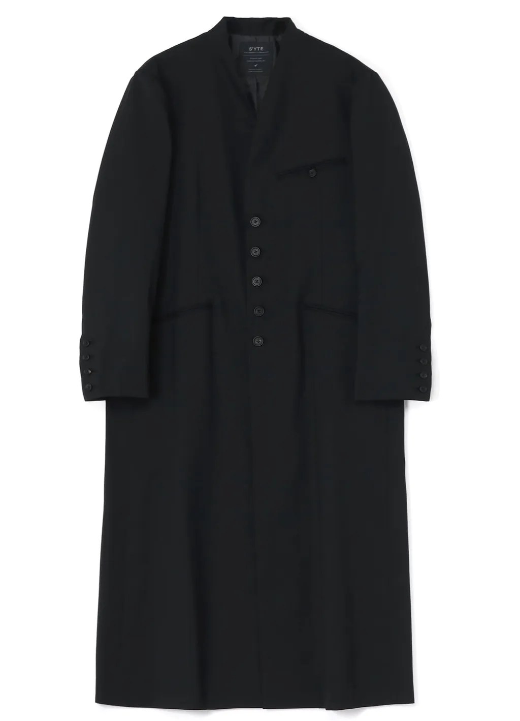 T/W Gabardine Collarless 5-Button Long Jacket