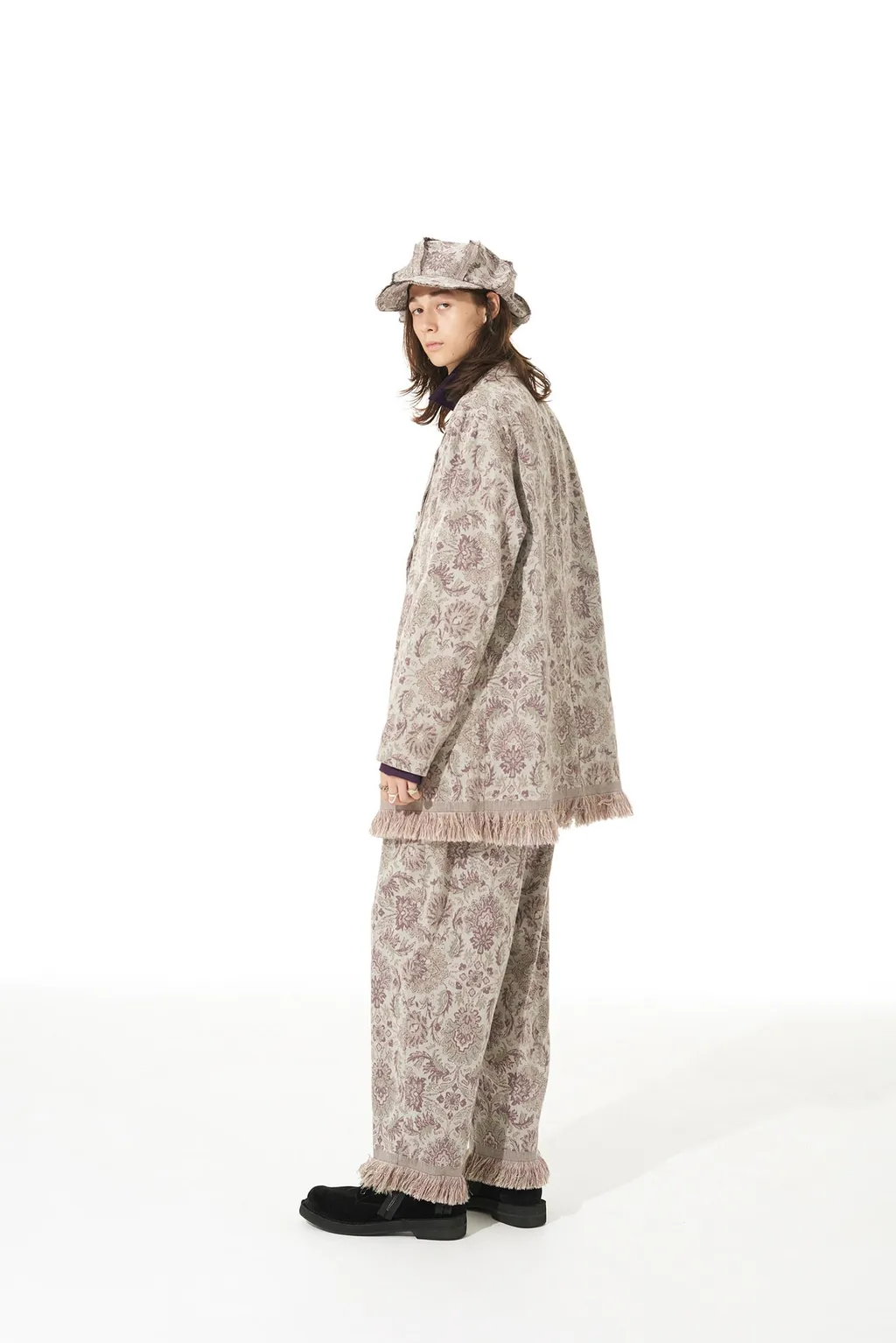 Gobelin-Style Jacquard Shirt Jacket With Fringe Hem Design