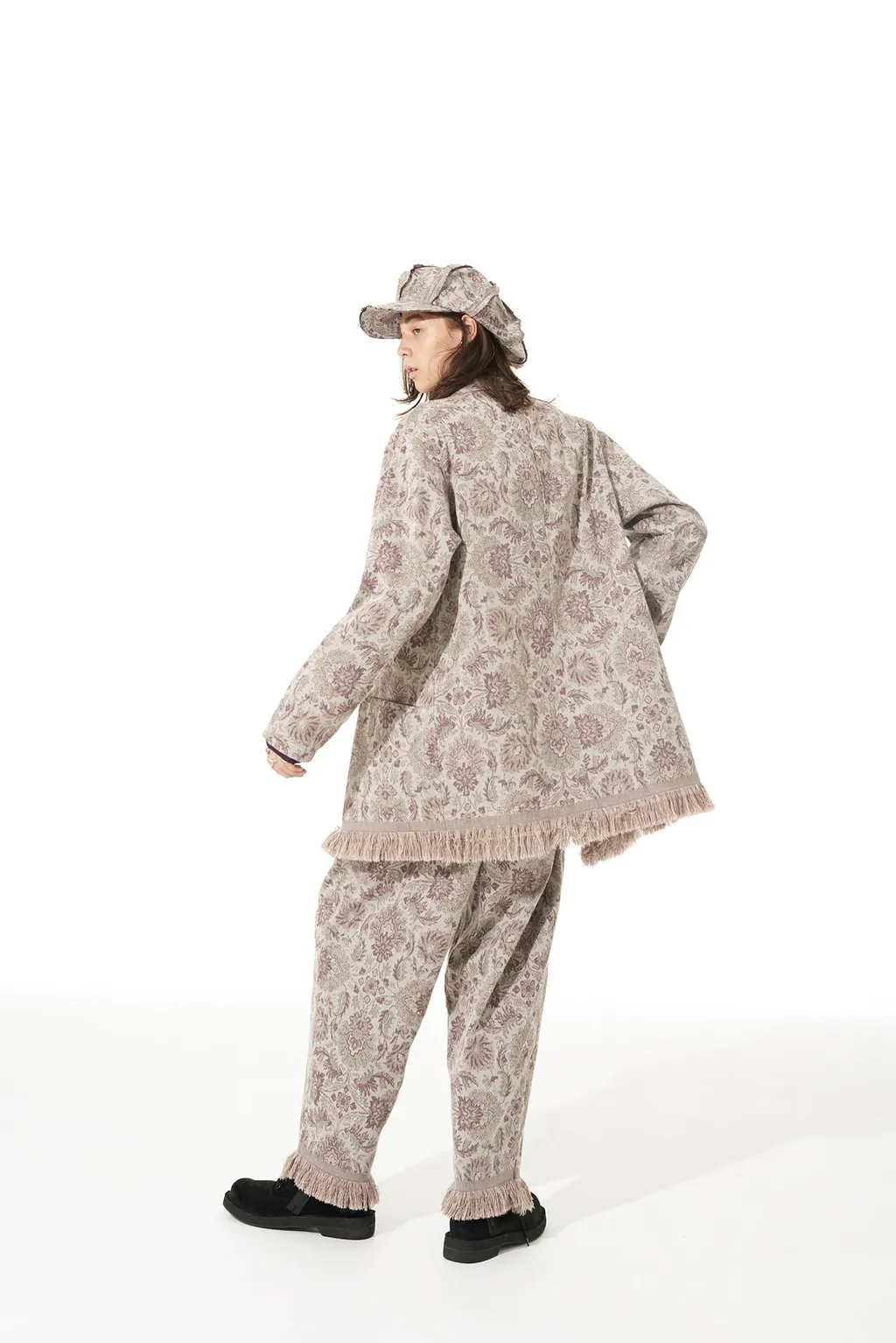 Gobelin-Style Jacquard Shirt Jacket With Fringe Hem Design