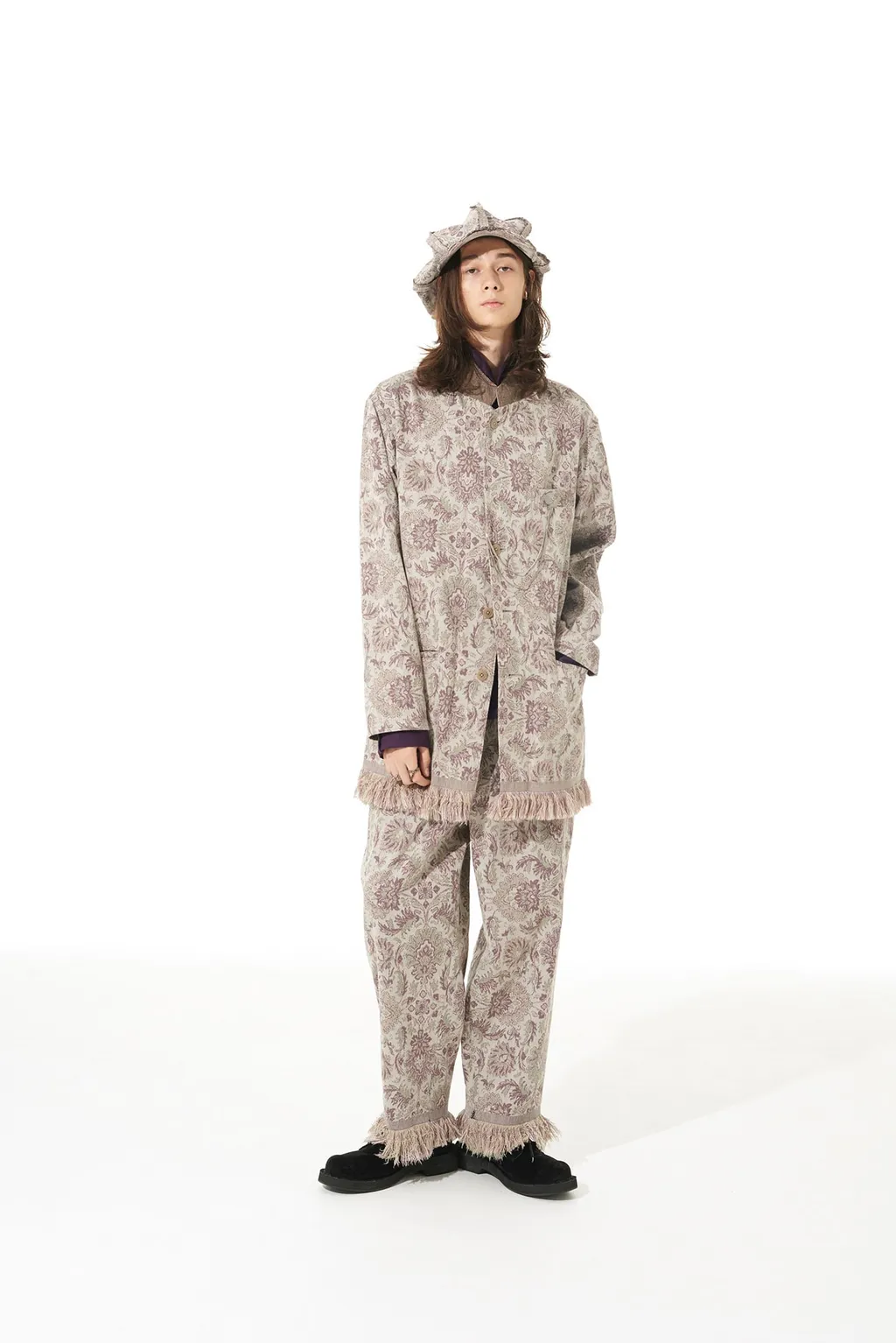 Gobelin-Style Jacquard Shirt Jacket With Fringe Hem Design