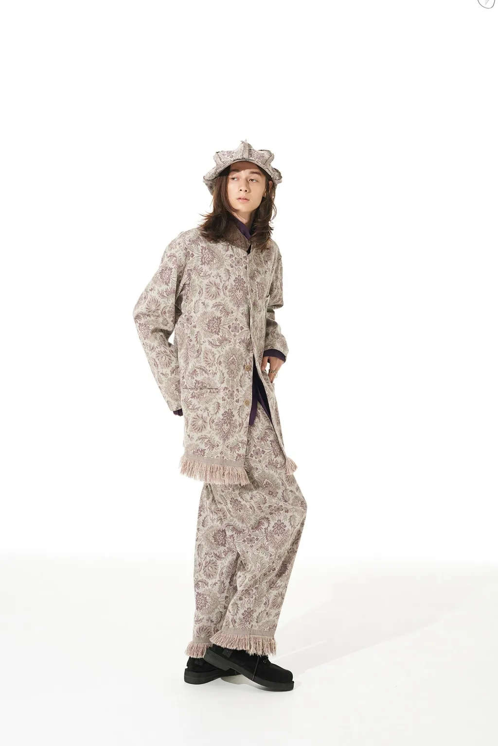 Gobelin-Style Jacquard Shirt Jacket With Fringe Hem Design