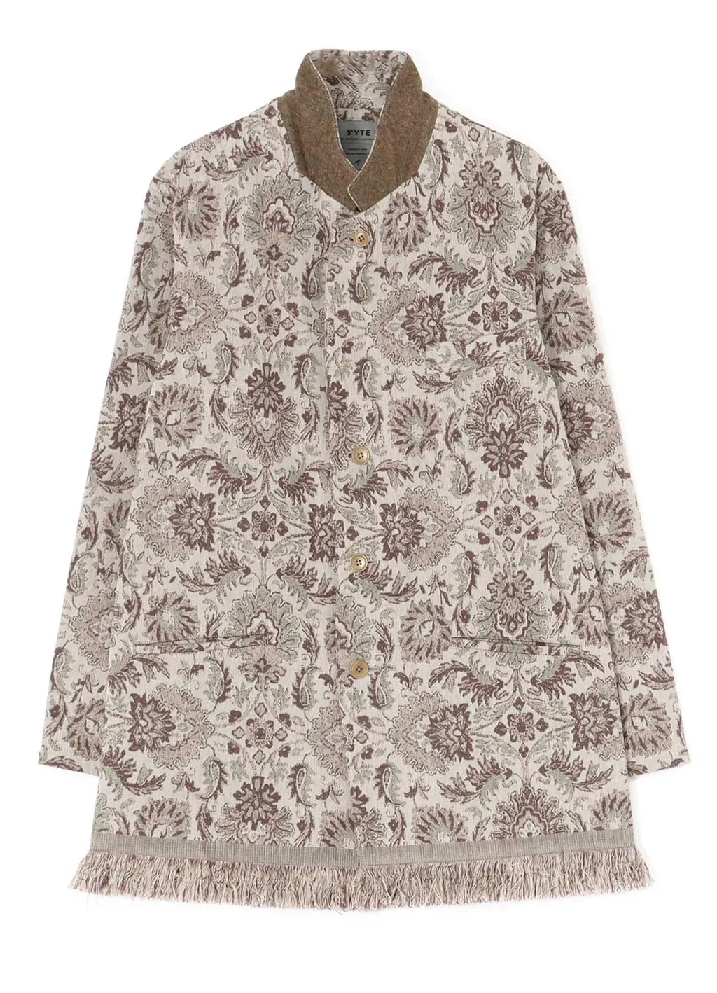 Gobelin-Style Jacquard Shirt Jacket With Fringe Hem Design