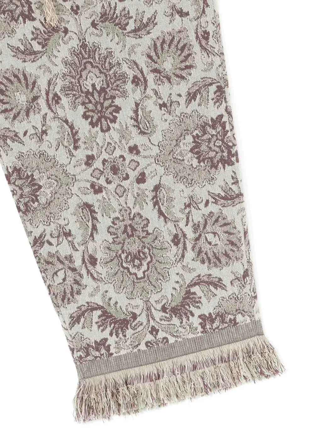 Gobelin-Style Jacquard 2-Tuck Tapered Pants With Fringe Hem Design