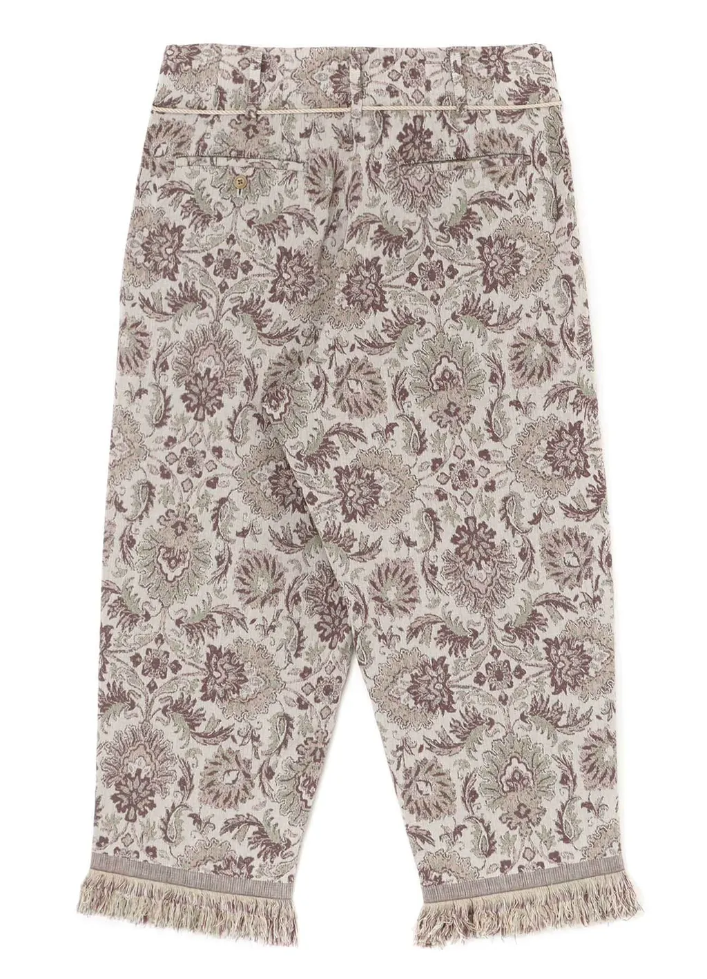 Gobelin-Style Jacquard 2-Tuck Tapered Pants With Fringe Hem Design