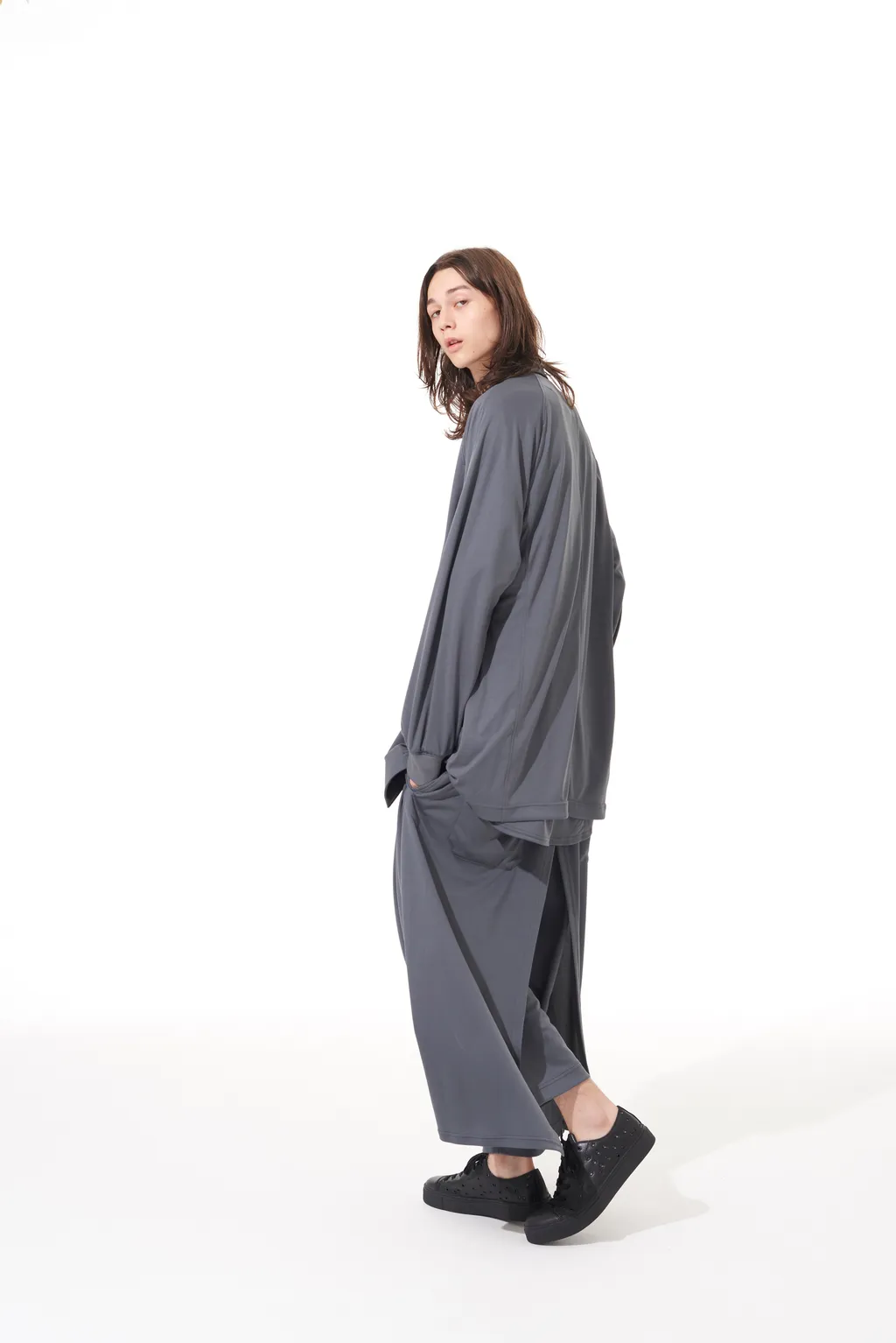High-Gauge Polyester Smooth Jersey Layered Pants