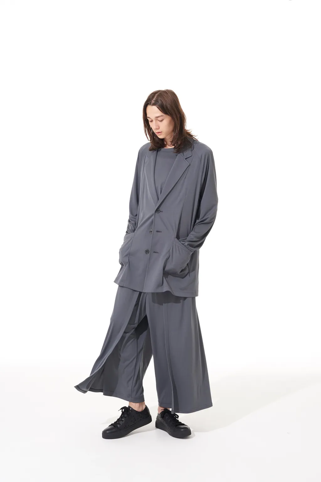 High-Gauge Polyester Smooth Jersey Layered Pants