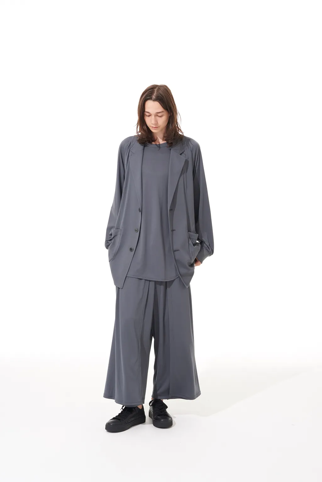 High-Gauge Polyester Smooth Jersey Layered Pants