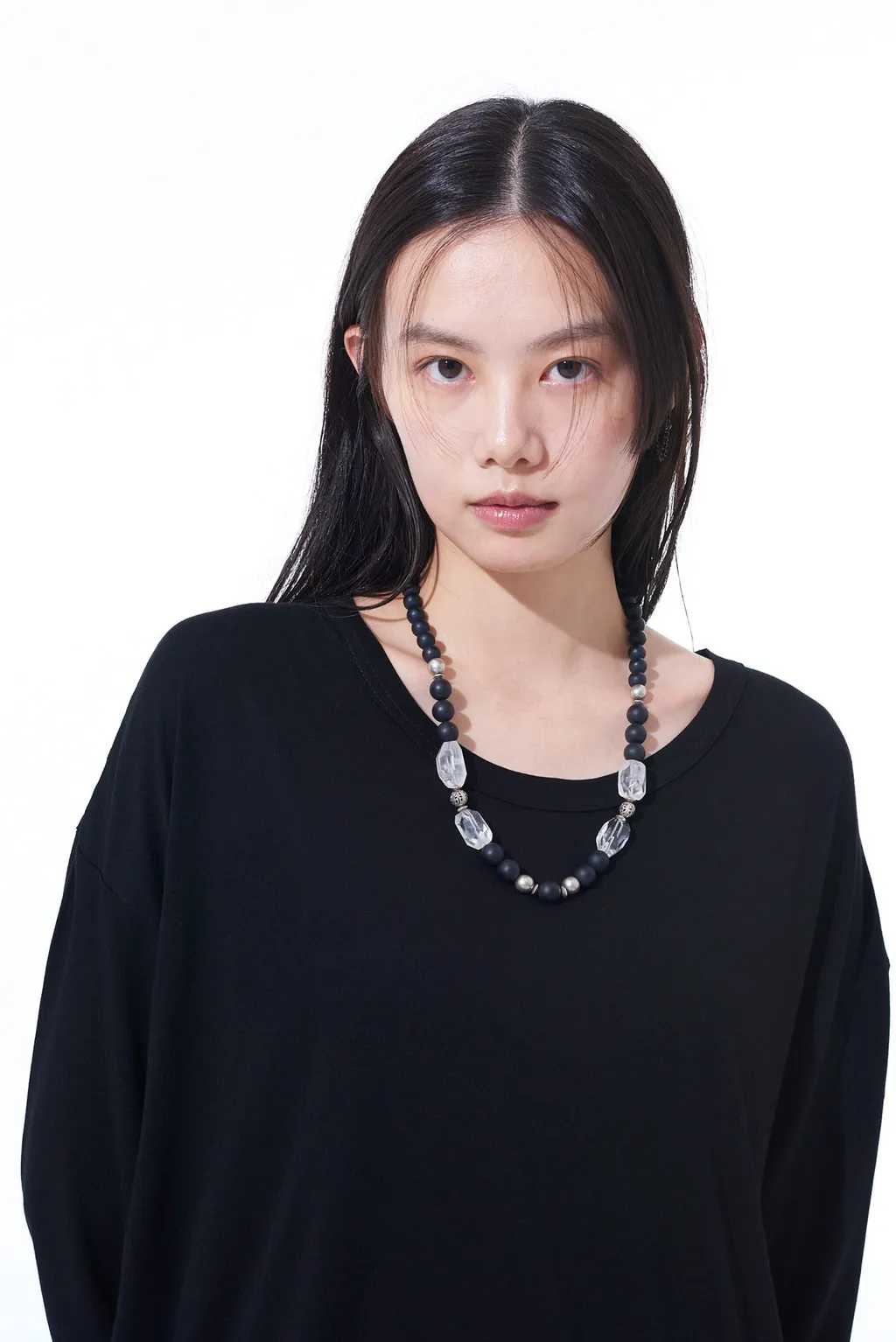 Crystal + Black Beads Necklace