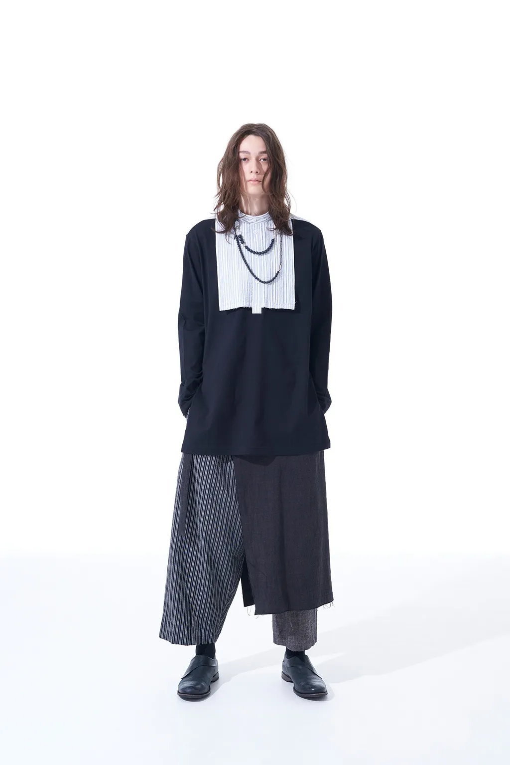 40/2 Cotton Jersey + Striped Fabric Chest Pin Tucked Shirt