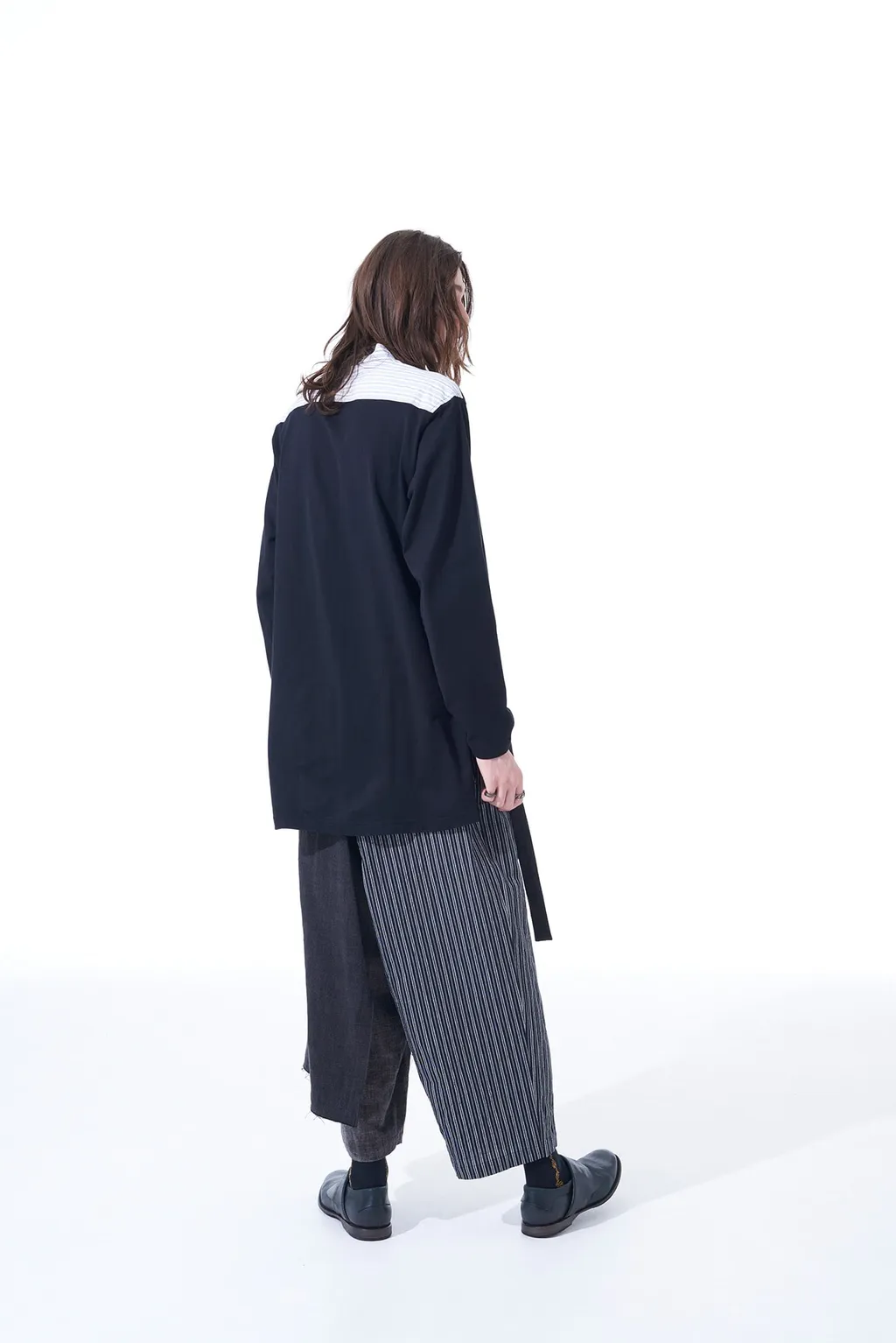 40/2 Cotton Jersey + Striped Fabric Chest Pin Tucked Shirt
