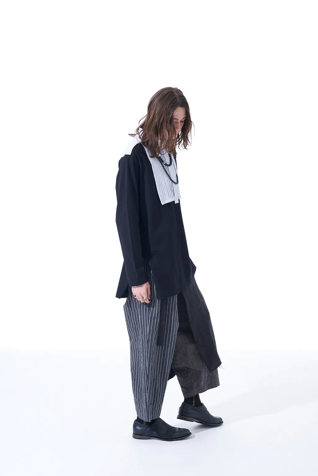 40/2 Cotton Jersey + Striped Fabric Chest Pin Tucked Shirt