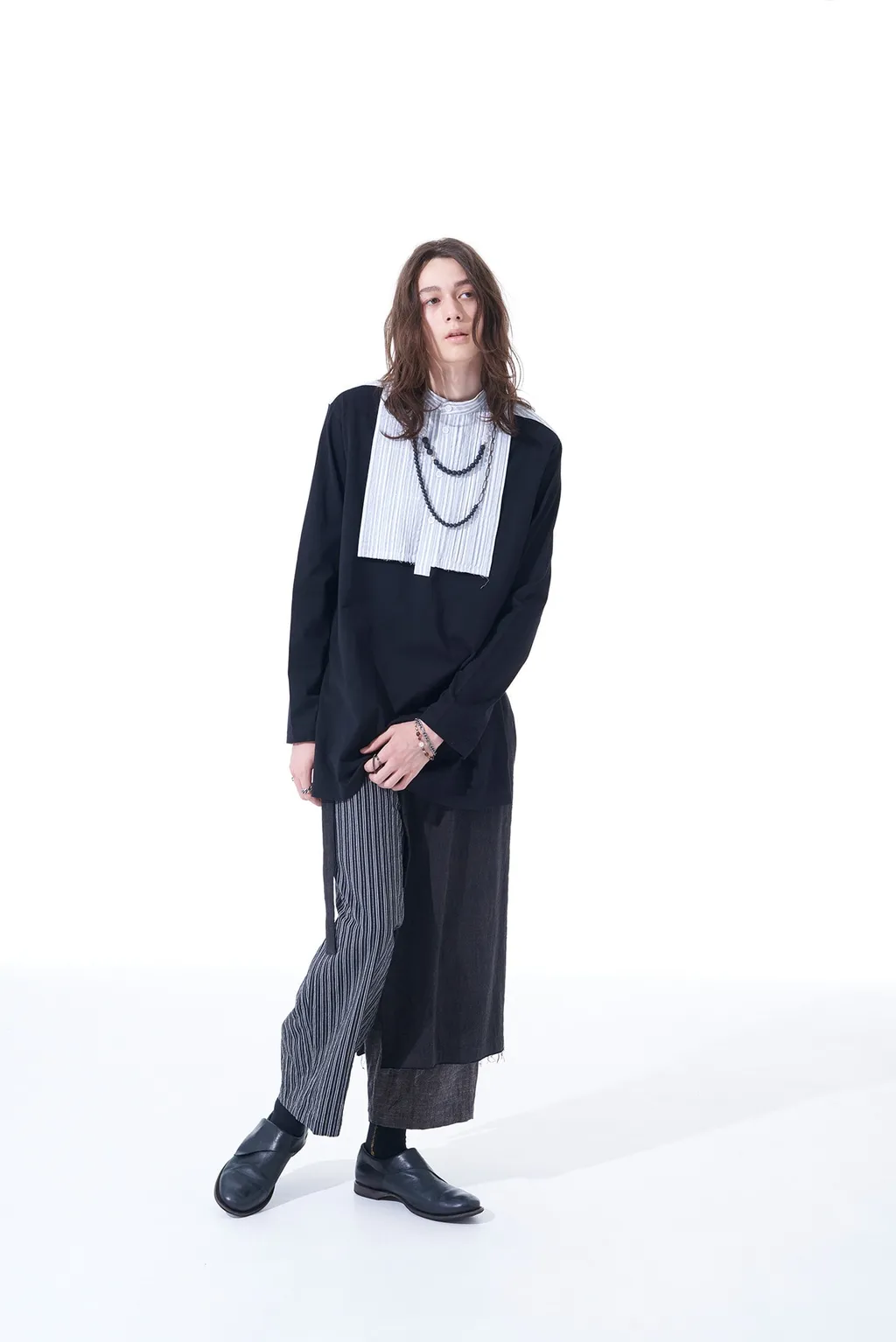 40/2 Cotton Jersey + Striped Fabric Chest Pin Tucked Shirt