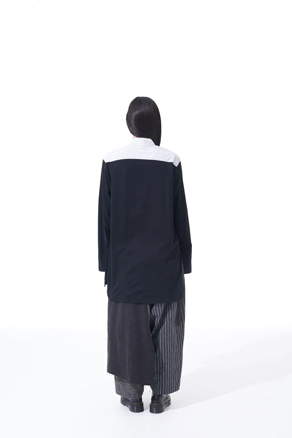 40/2 Cotton Jersey + Striped Fabric Chest Pin Tucked Shirt