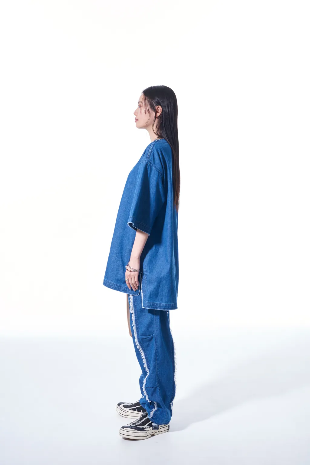 8Oz Denim Pants With Ripped Line Detail