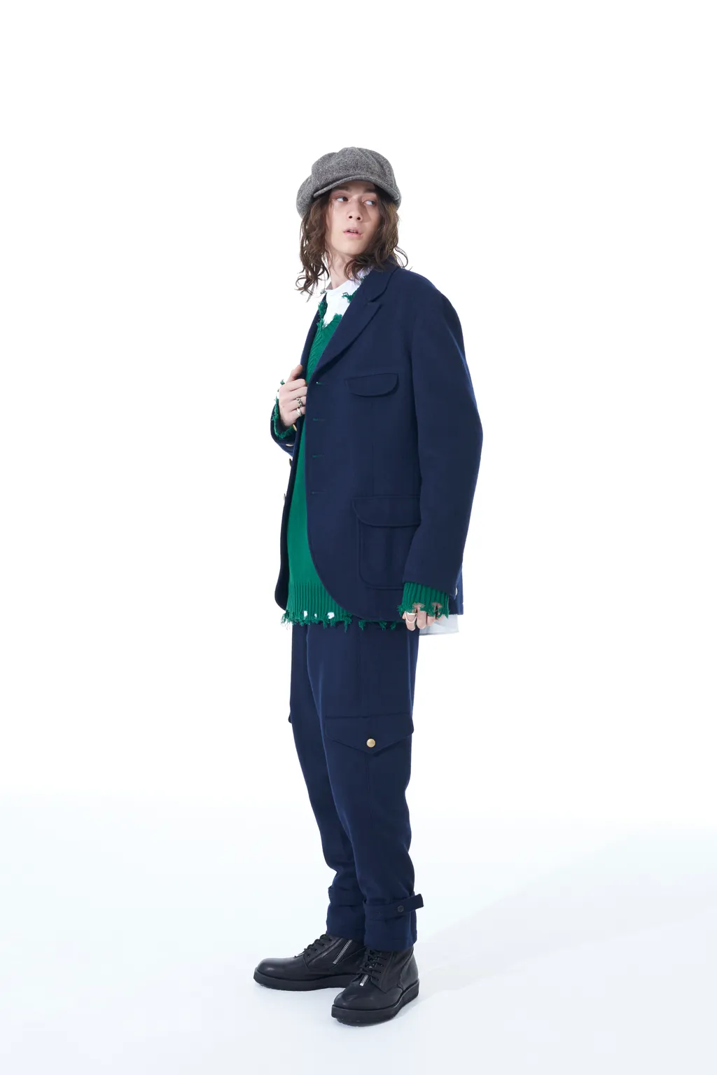 Wool Beaver Peaked Lapel 4-Button Jacket