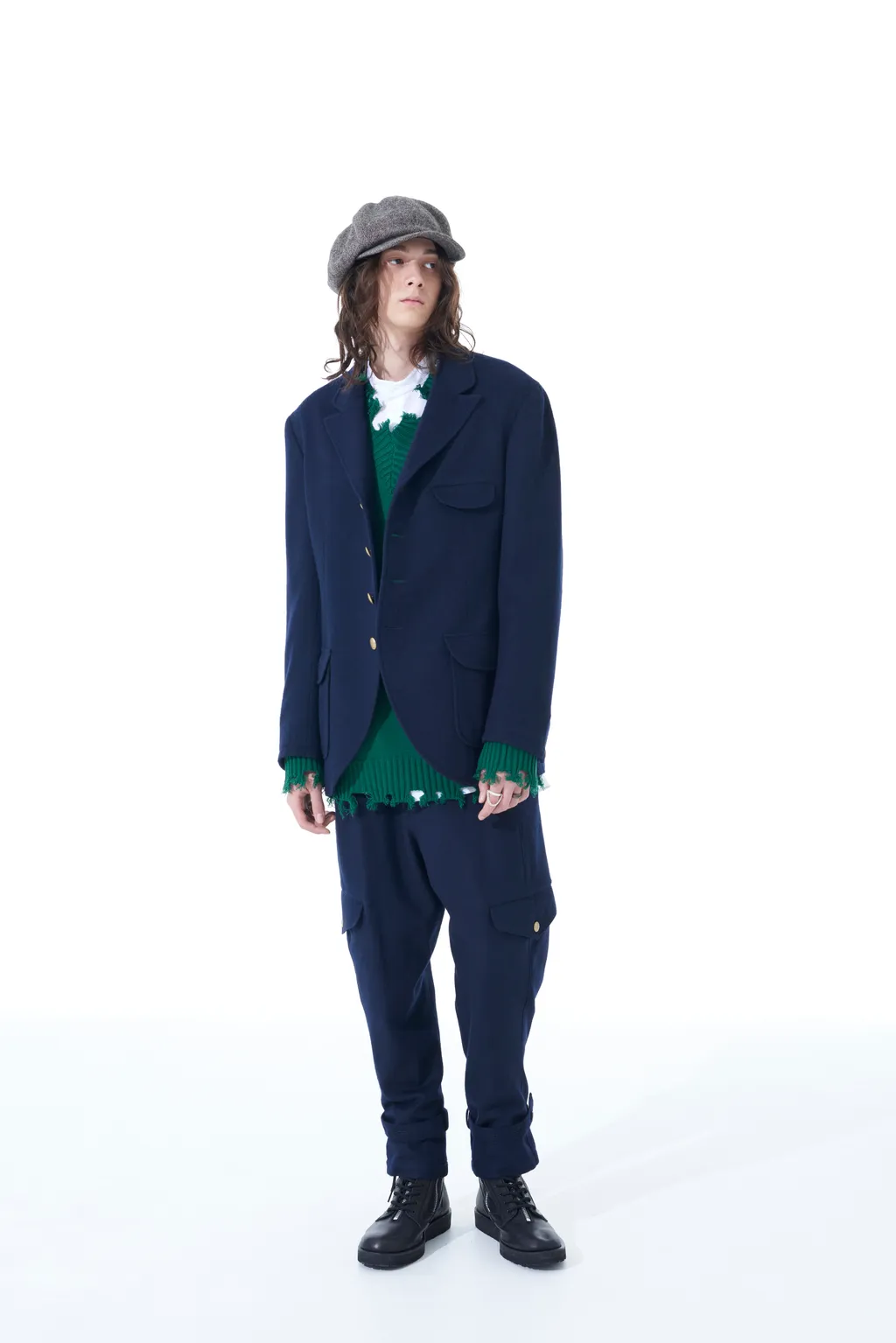 Wool Beaver Peaked Lapel 4-Button Jacket