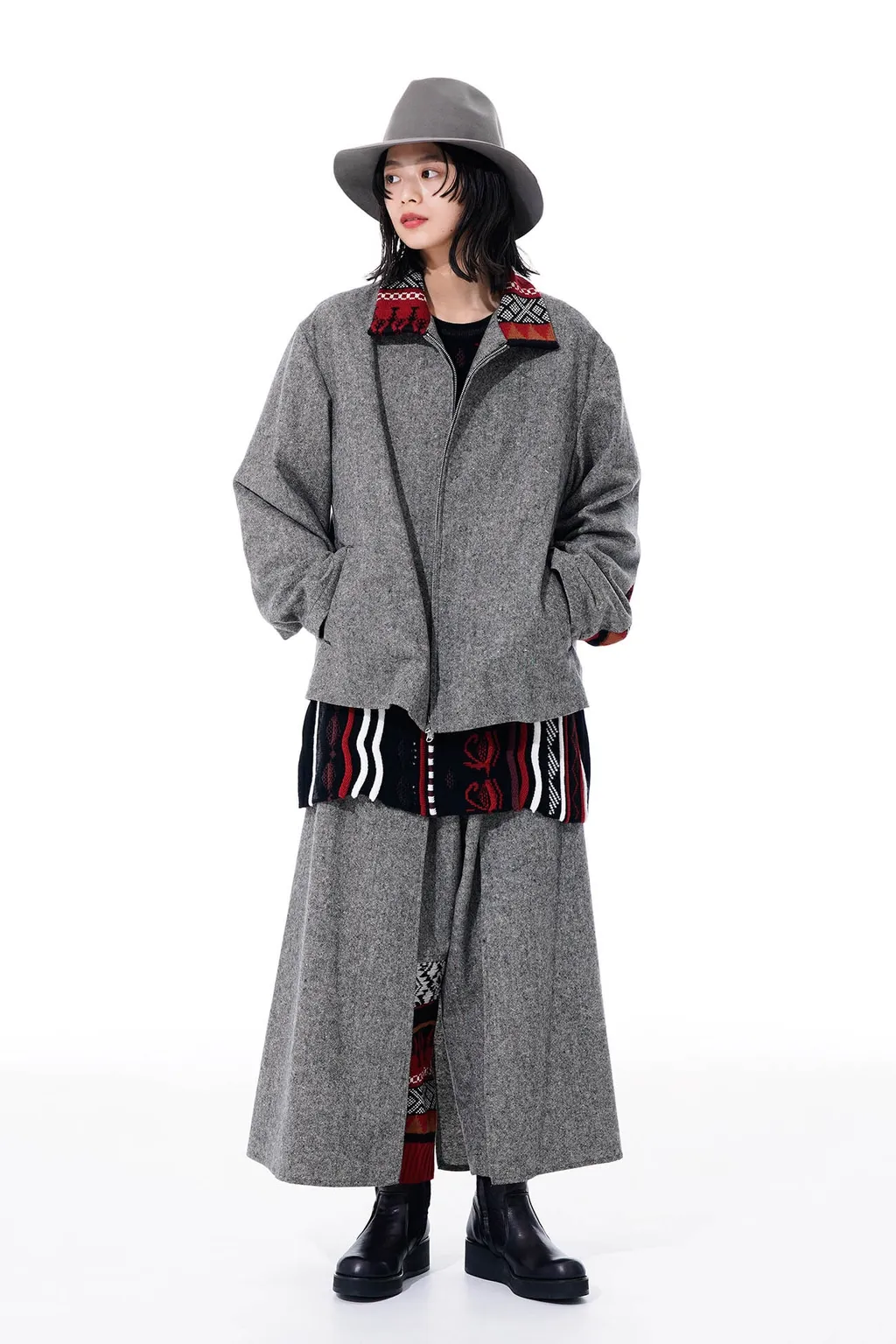 Etermine Nep Tweed + Nordic Pattern Knit Wrap Pants