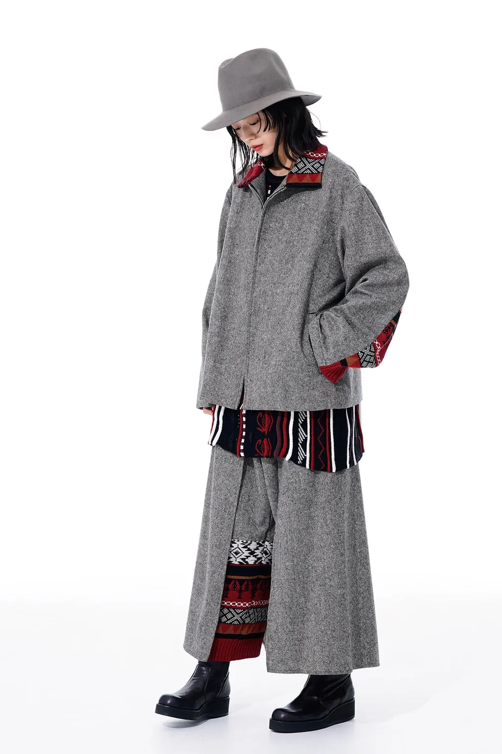 Etermine Nep Tweed + Nordic Pattern Knit Wrap Pants