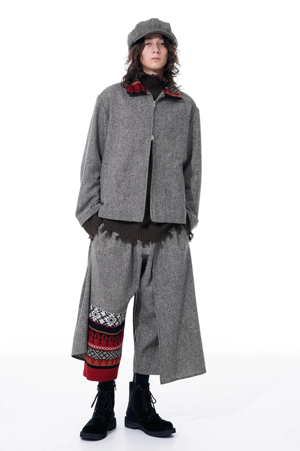 Etermine Nep Tweed + Nordic Pattern Knit Wrap Pants