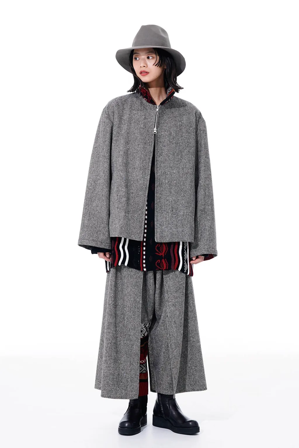 Etermine Nep Tweed + Nordic Pattern Knit Wrap Pants