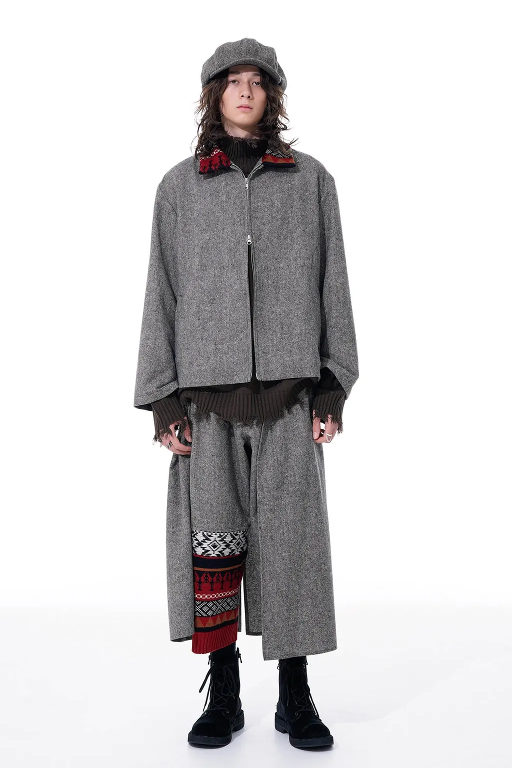 Etermine Nep Tweed + Nordic Pattern Knit Wrap Pants