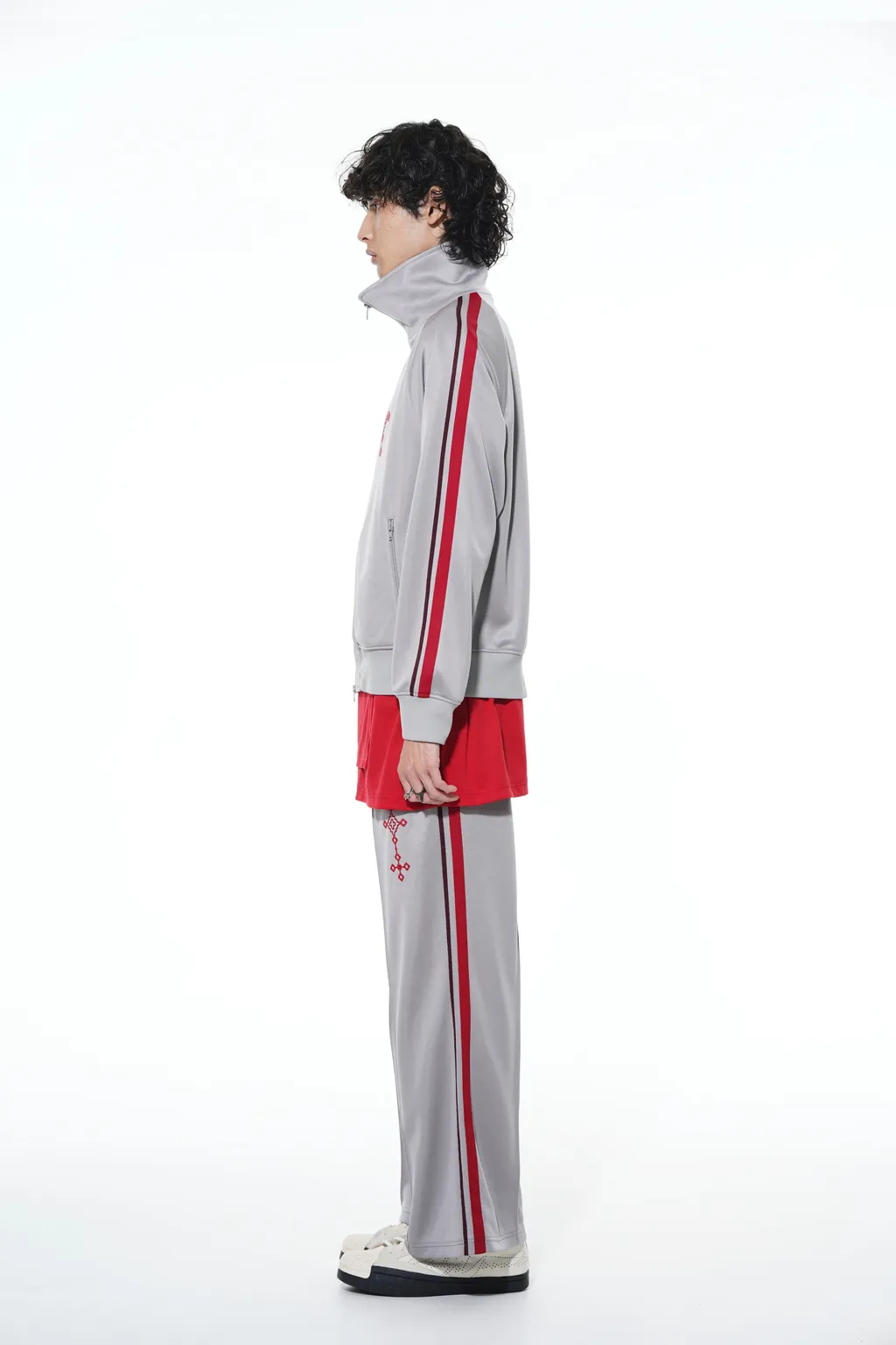 Pe/Smooth Jersey Geometric Pattern Embroidery Side Tape Line Flare Pants