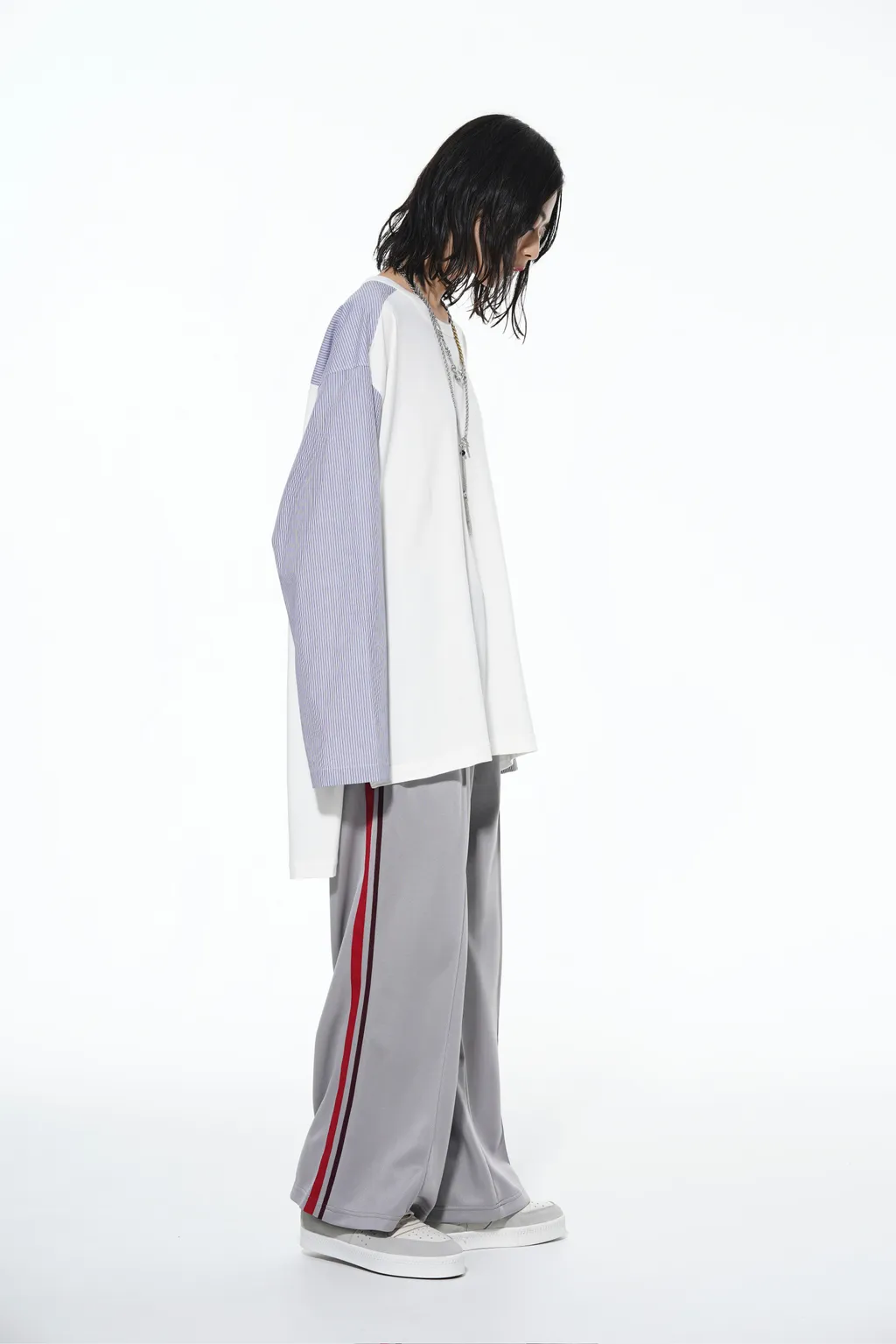 Pe/Smooth Jersey Geometric Pattern Embroidery Side Tape Line Flare Pants