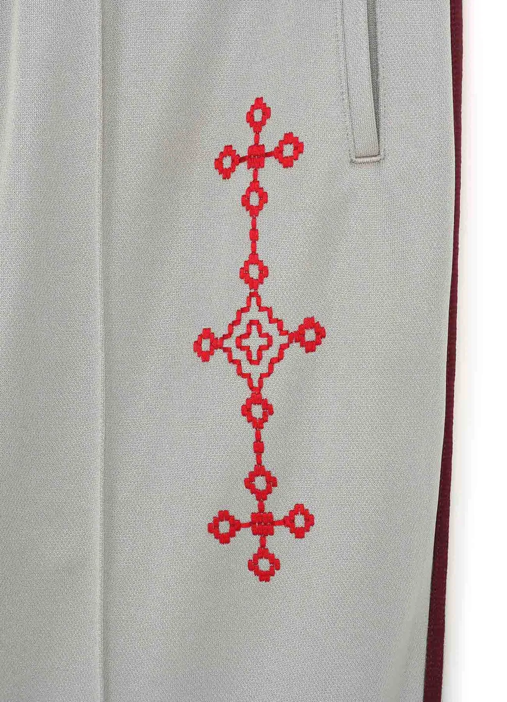 Pe/Smooth Jersey Geometric Pattern Embroidery Side Tape Line Flare Pants