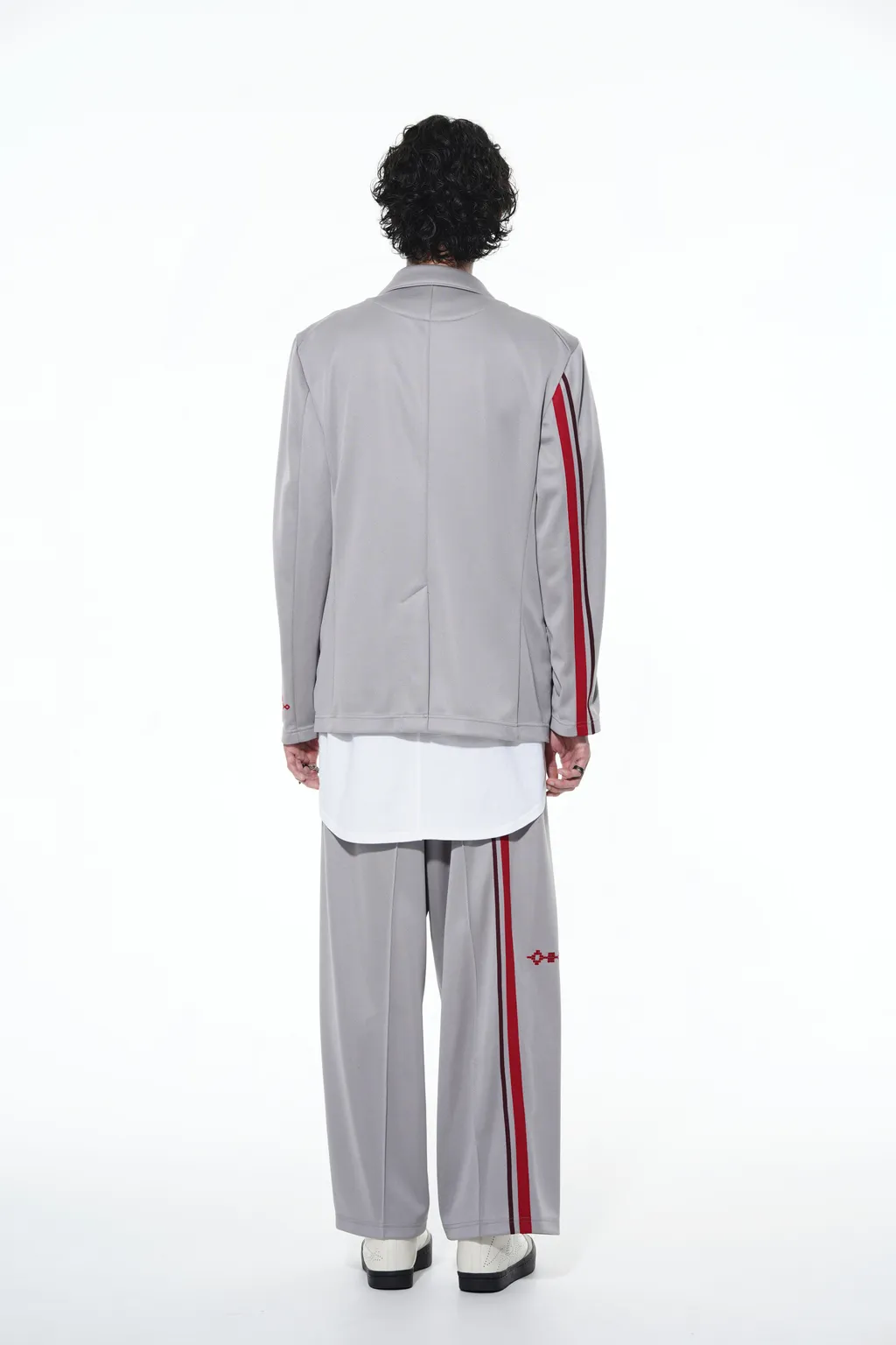 Pe/Smooth Jersey Geometric Pattern Embroidery Tape Line Waist Drawstring Wide Pants