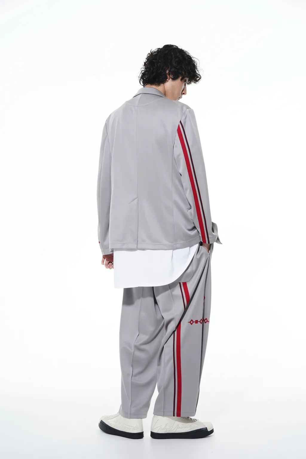 Pe/Smooth Jersey Geometric Pattern Embroidery Tape Line Waist Drawstring Wide Pants