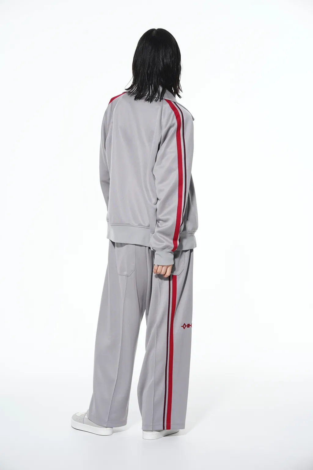 Pe/Smooth Jersey Geometric Pattern Embroidery Tape Line Waist Drawstring Wide Pants