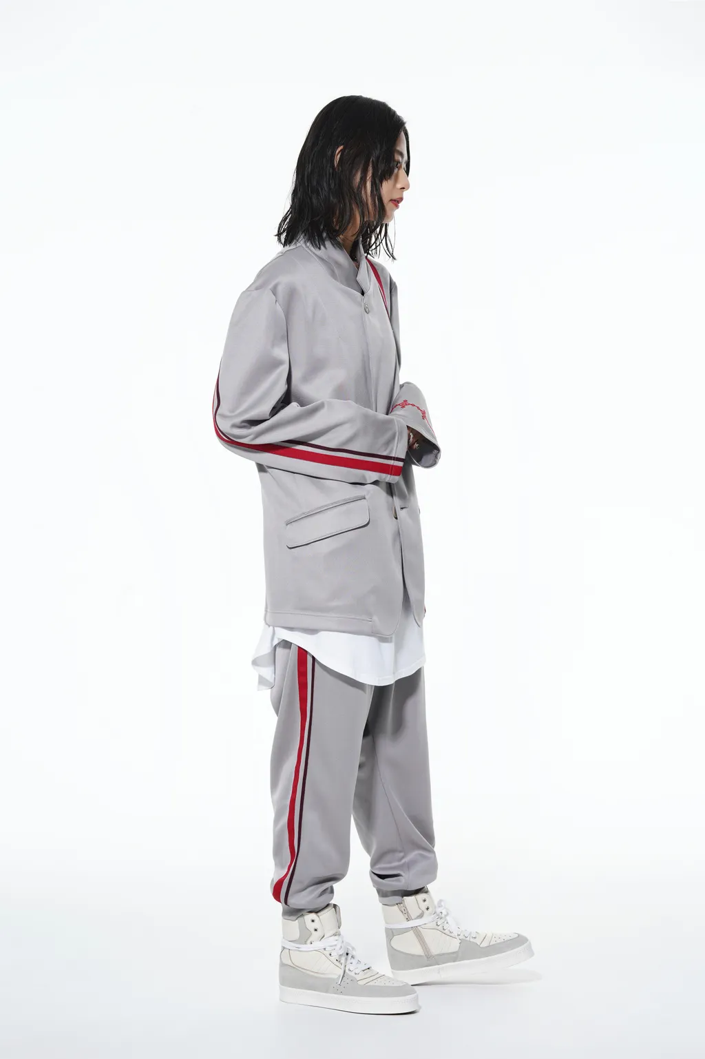 Pe/Smooth Jersey Geometric Pattern Embroidery Side Tape Line Sarouel Rib Pants