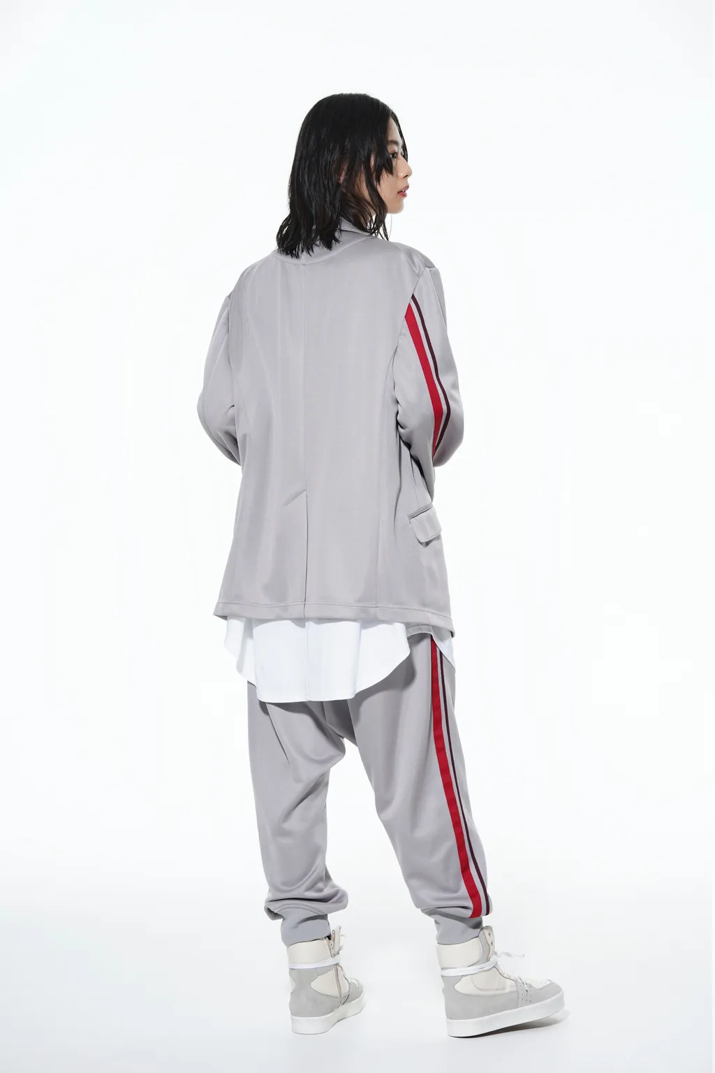 Pe/Smooth Jersey Geometric Pattern Embroidery Side Tape Line Sarouel Rib Pants
