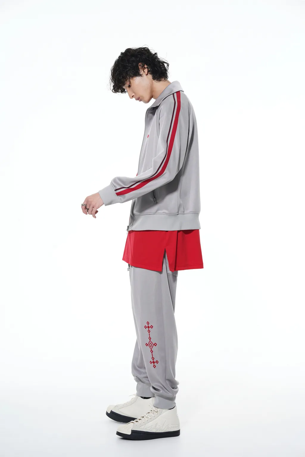 Pe/Smooth Jersey Geometric Pattern Embroidery Side Tape Line Sarouel Rib Pants