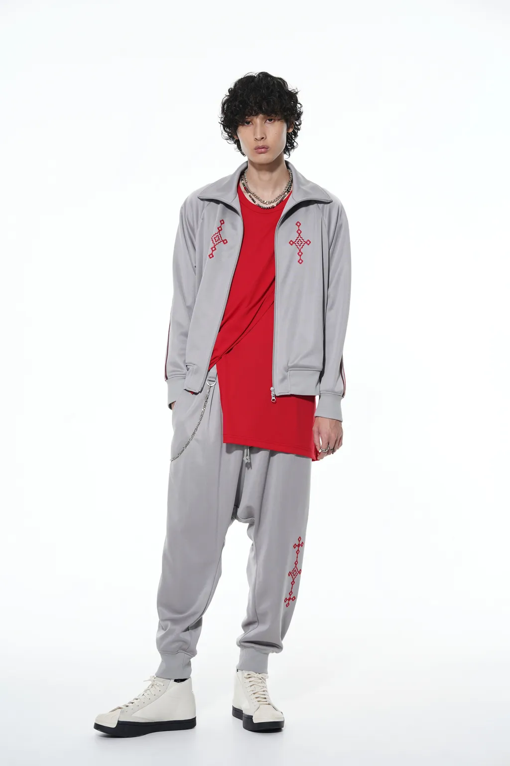 Pe/Smooth Jersey Geometric Pattern Embroidery Side Tape Line Sarouel Rib Pants