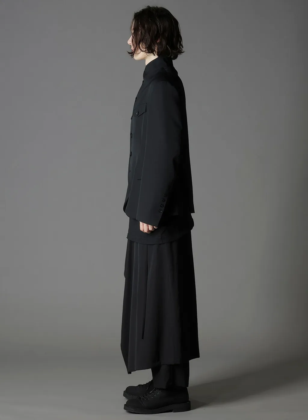 Wool Gabardine Stand Collar Jacket