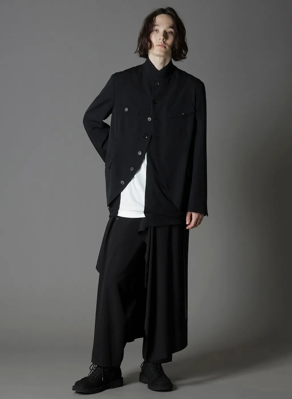 Wool Gabardine Stand Collar Jacket