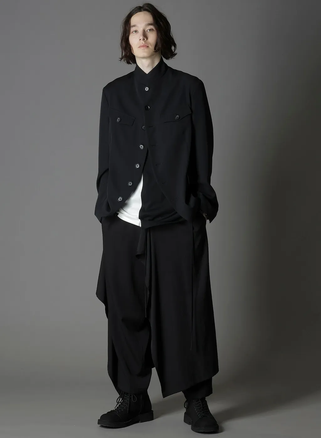Wool Gabardine Stand Collar Jacket