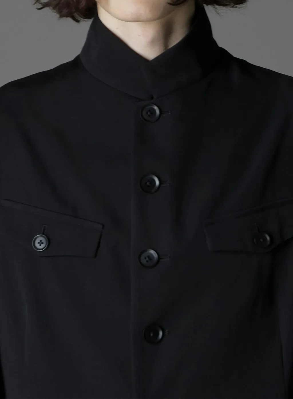 Wool Gabardine Stand Collar Jacket