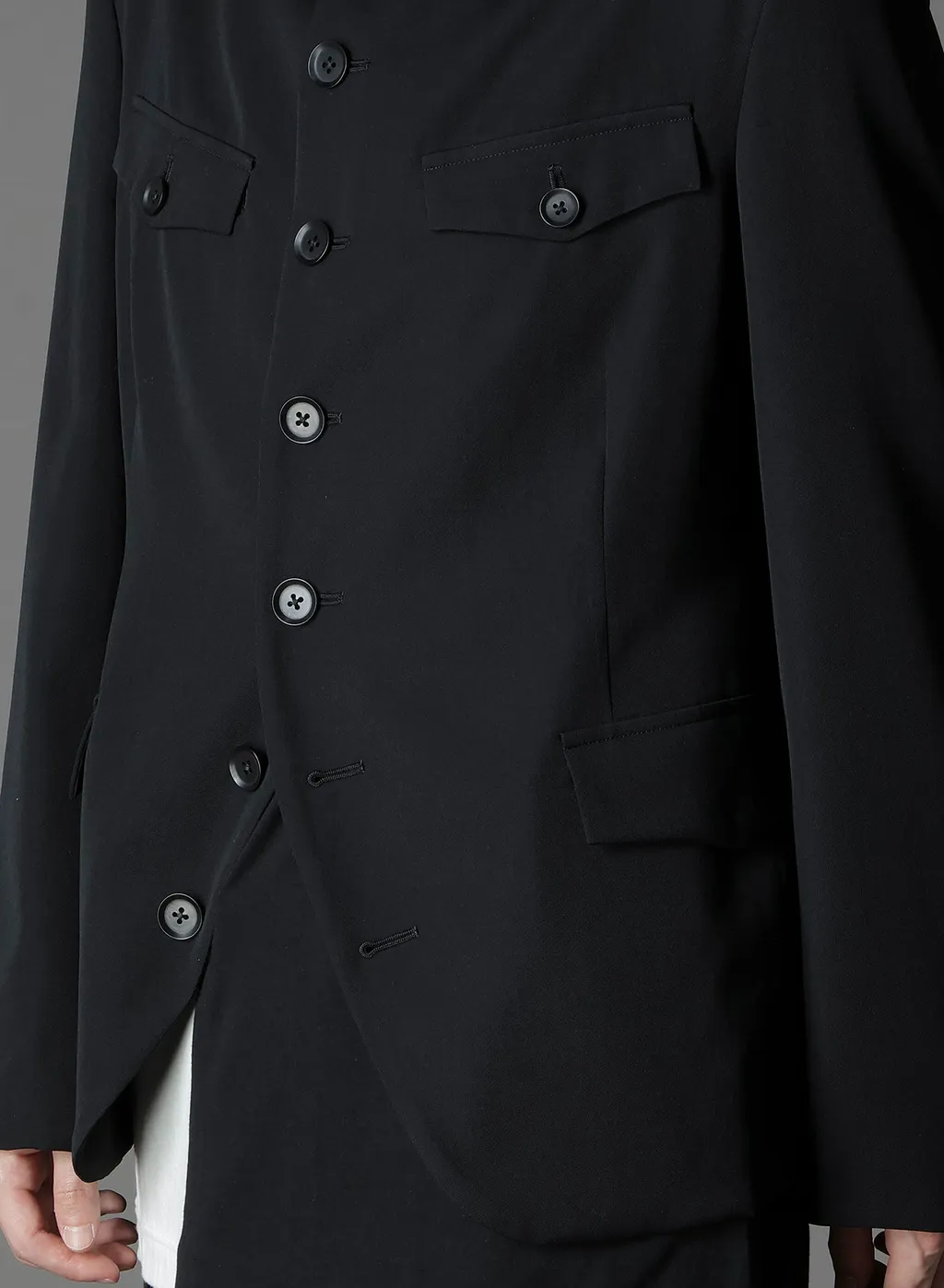 Wool Gabardine Stand Collar Jacket