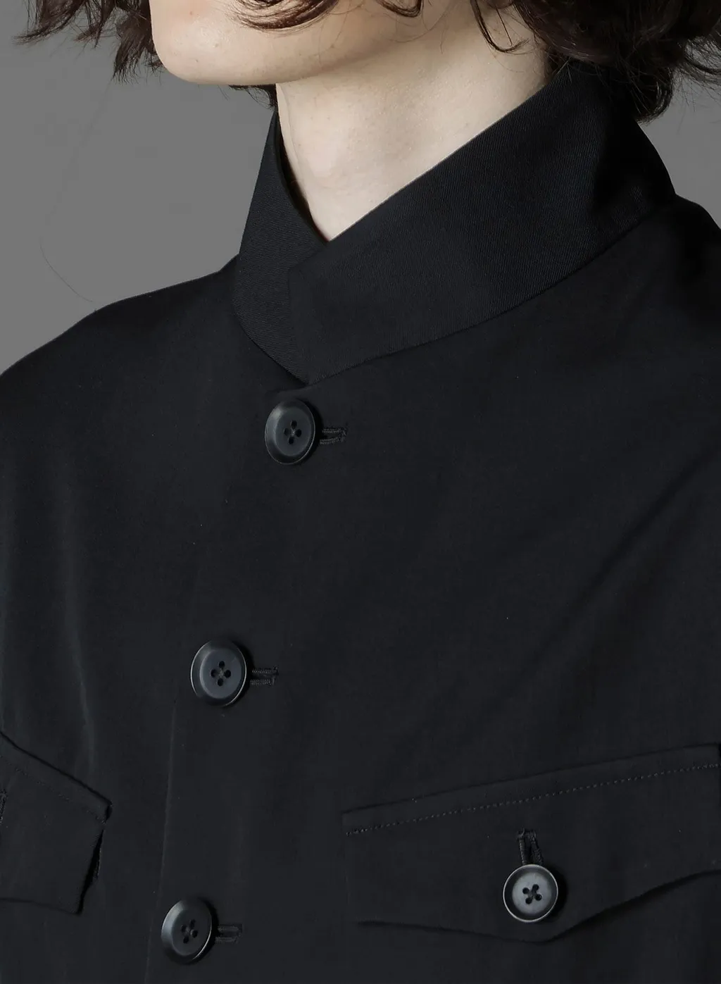 Wool Gabardine Stand Collar Jacket