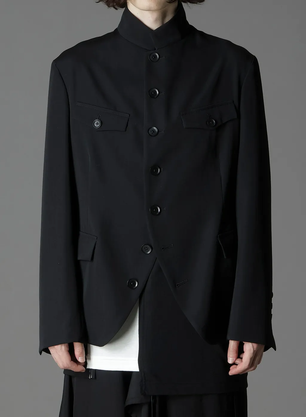 Wool Gabardine Stand Collar Jacket