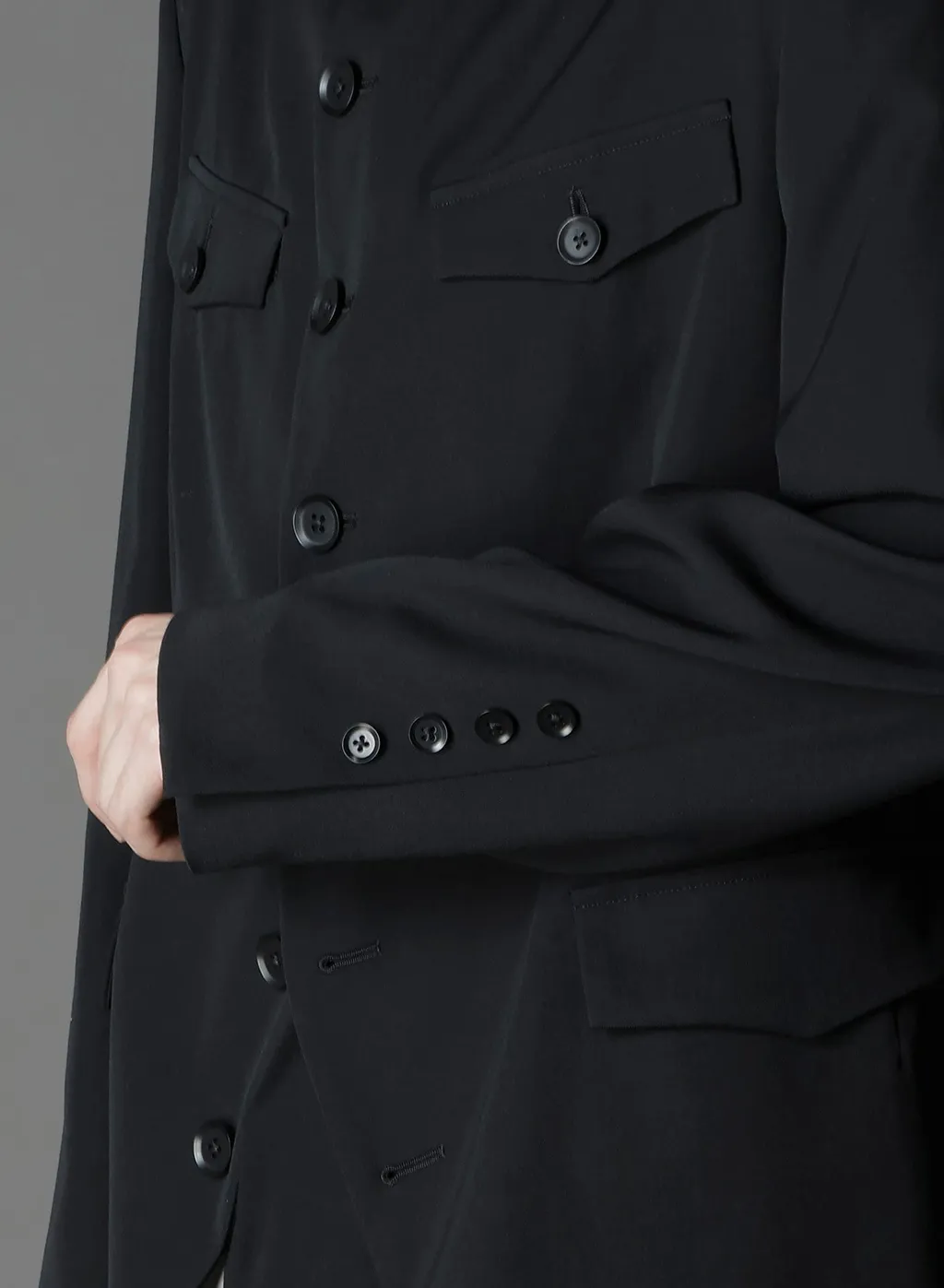 Wool Gabardine Stand Collar Jacket