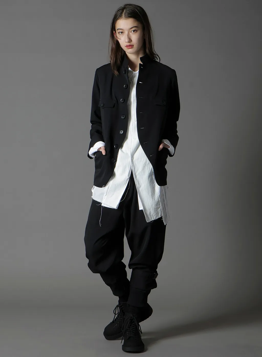 Wool Gabardine Stand Collar Jacket