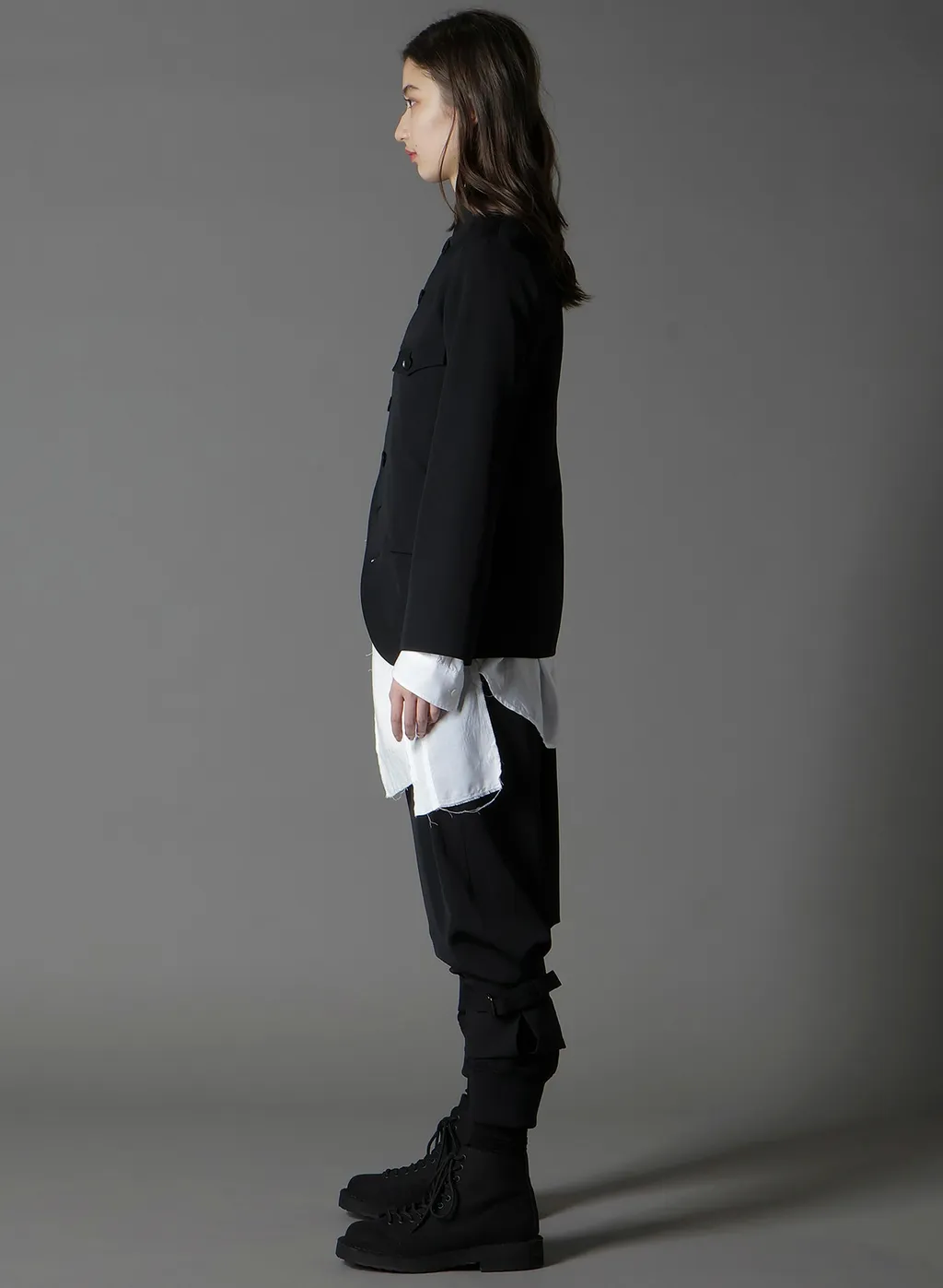 Wool Gabardine Stand Collar Jacket